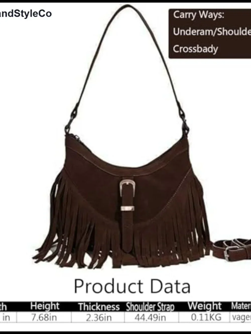 Vegan Leather Western Fringe Crossbody Bag with Tassel and Wrist Strap